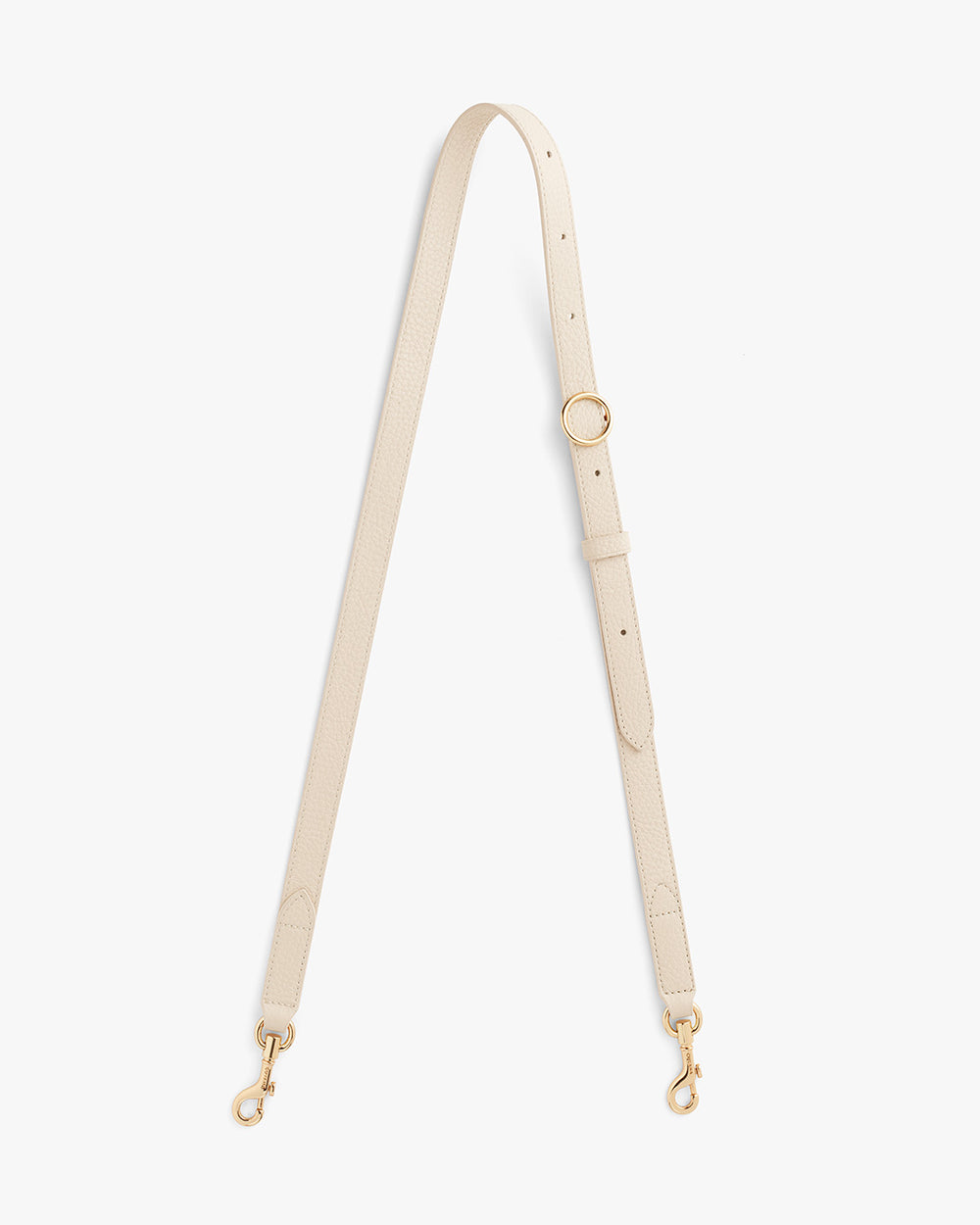 Adjustable strap with metal clasps and a loop.