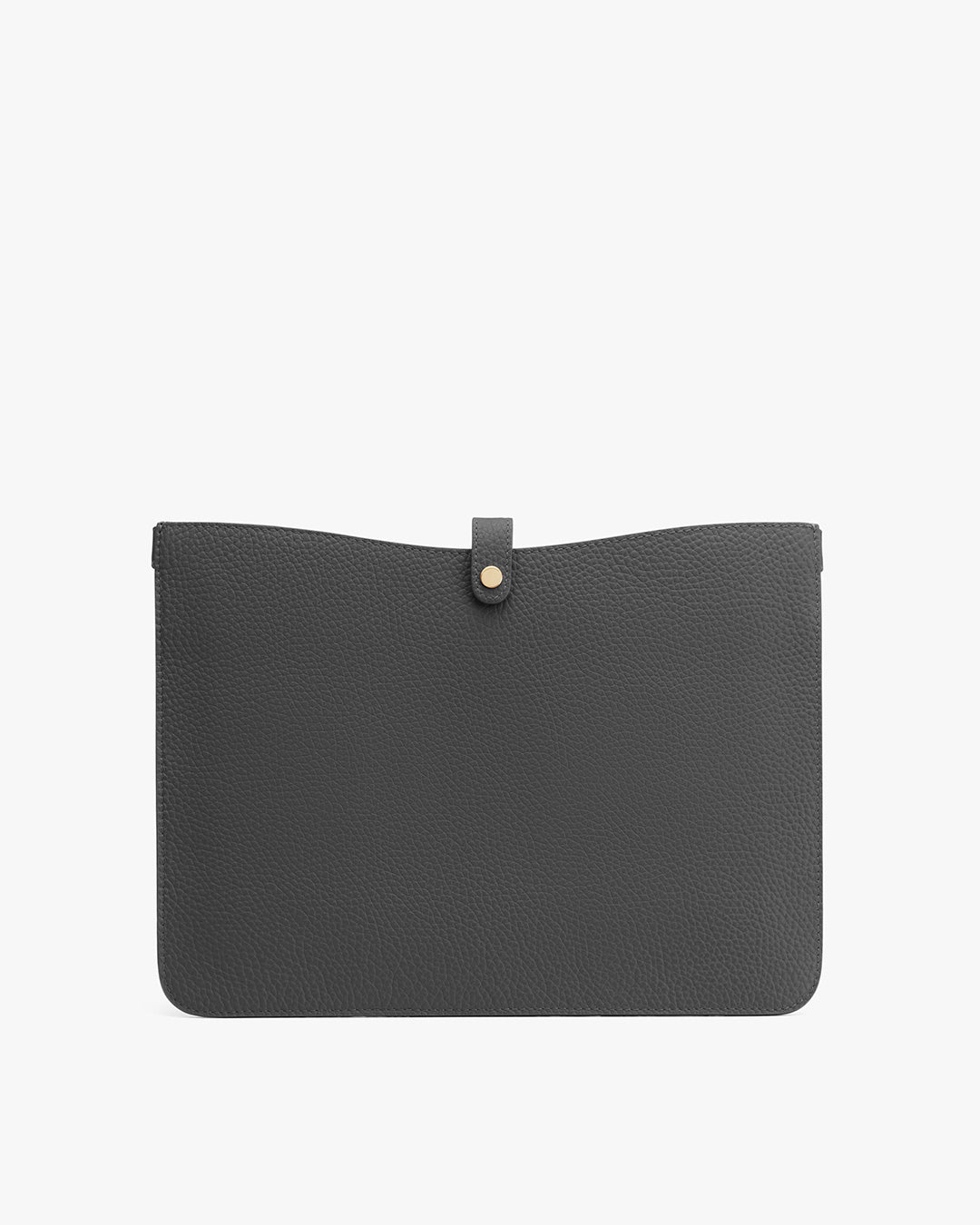 Leather pouch with a flap closure and a button fastener
