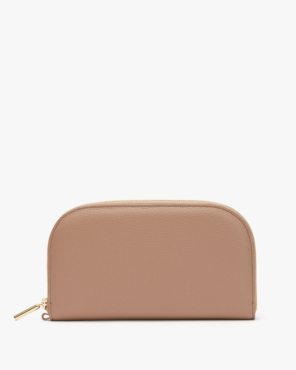 Zippered pouch on a plain background.