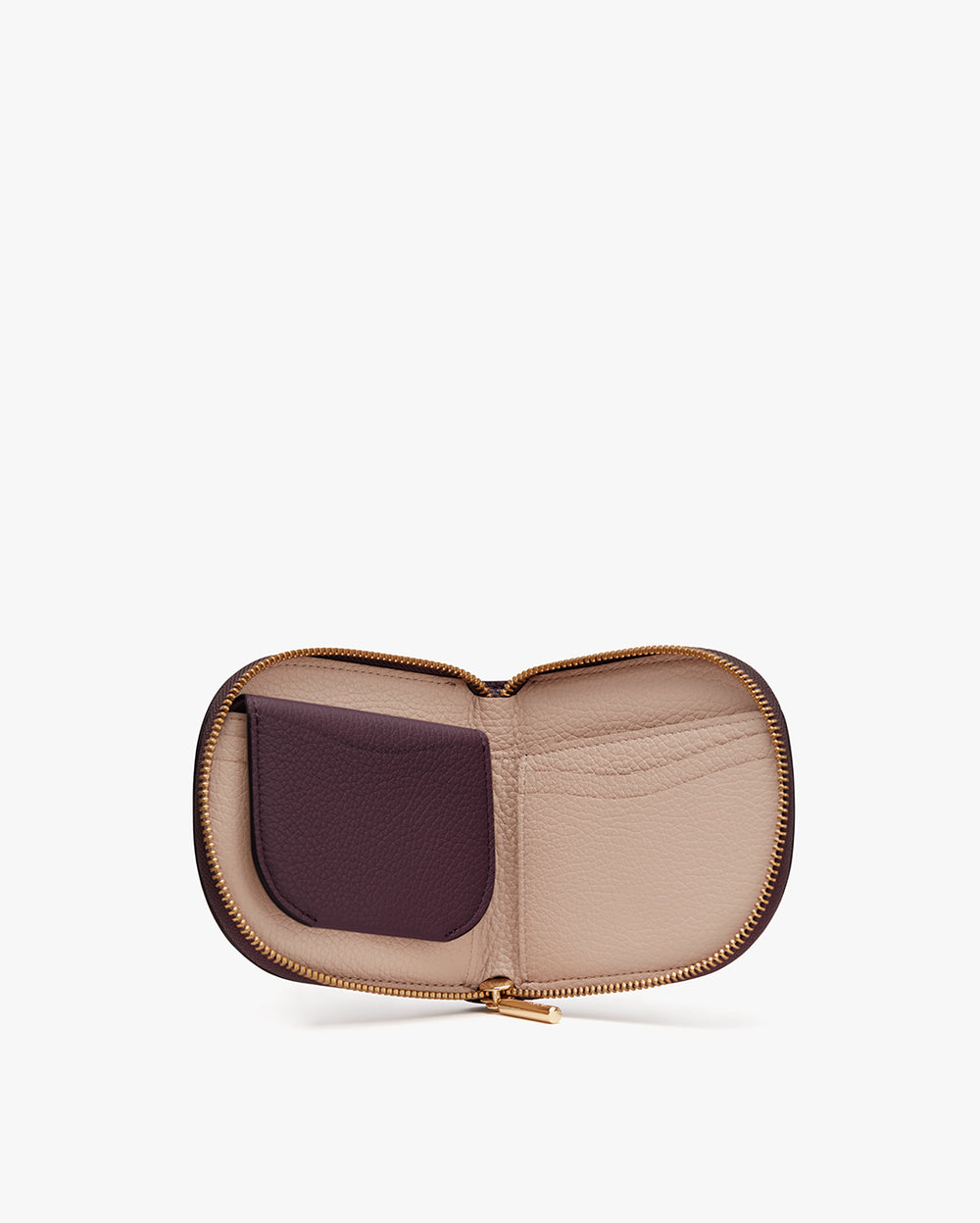 Small zippered wallet with open compartments and a card slot.