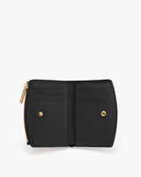 Open wallet with card slots and zipper on side