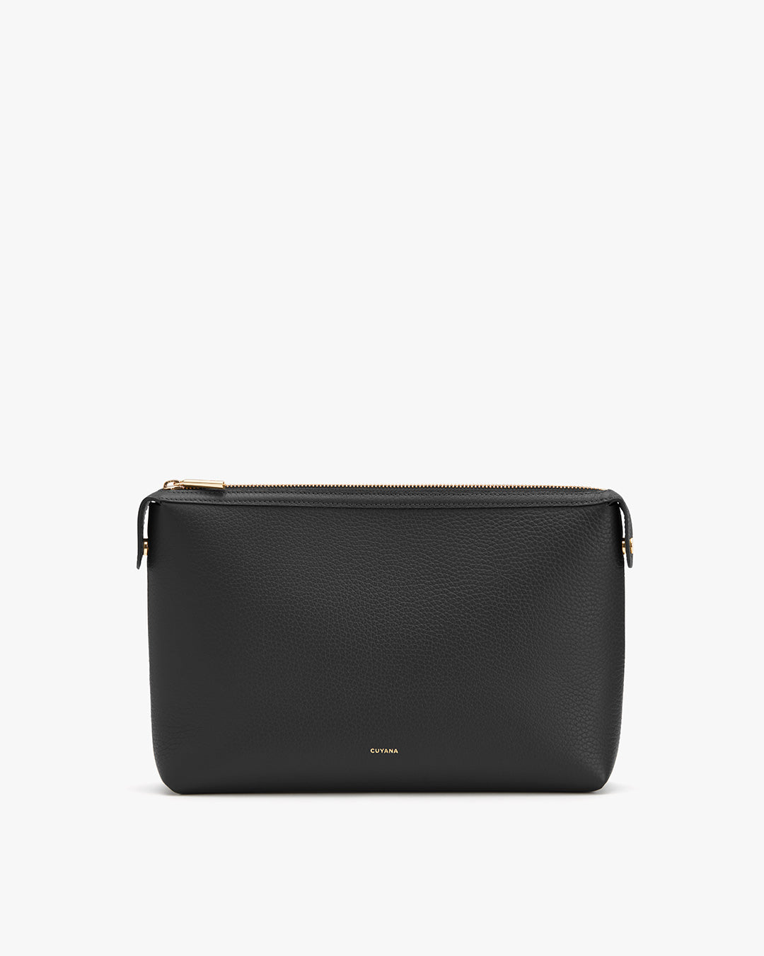 A small rectangular zippered pouch with a brand logo on the front.