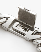Close-up of an open clasp of a chain.