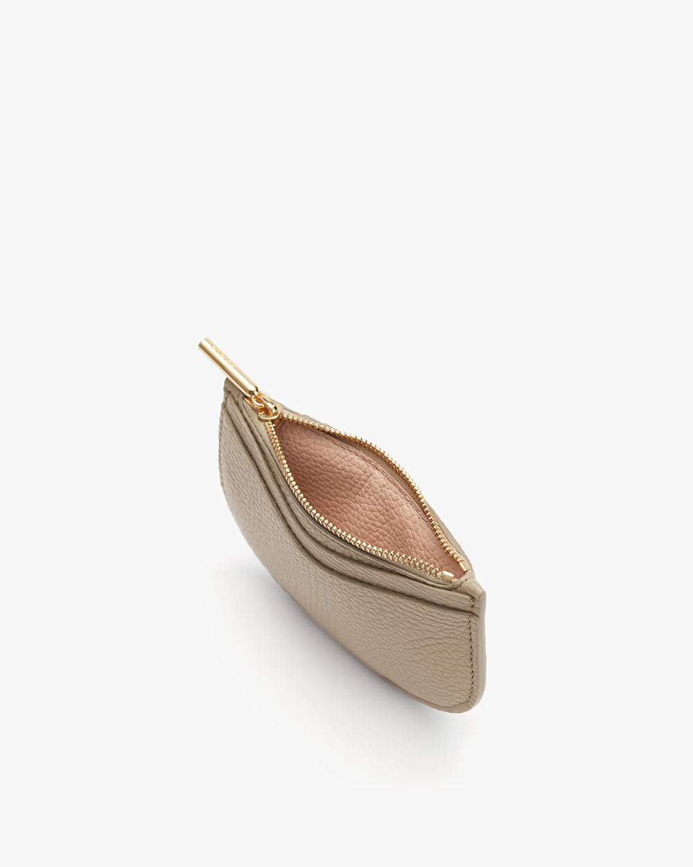 Small zippered pouch standing upright on a plain background.