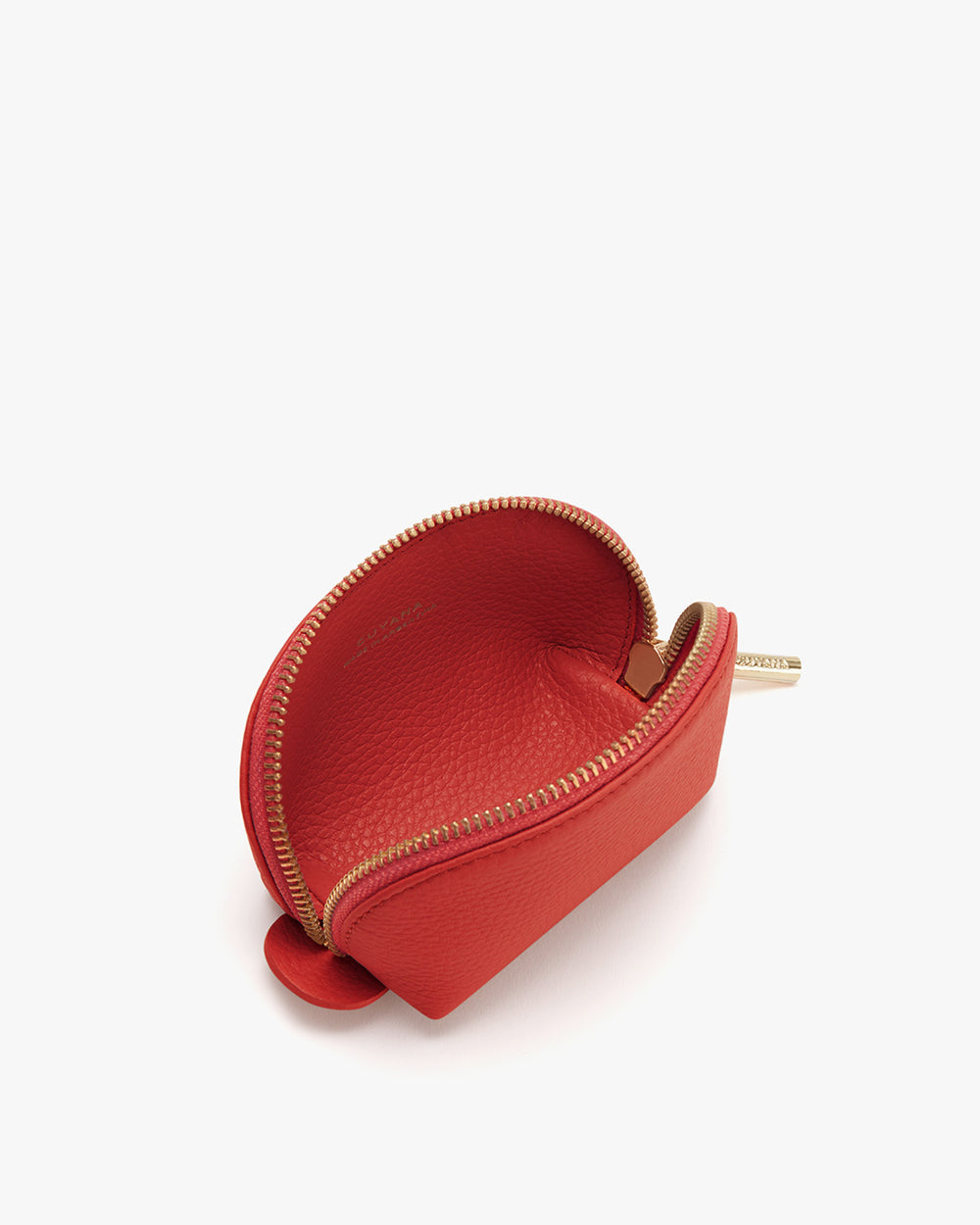 Small open zippered pouch on a white background.