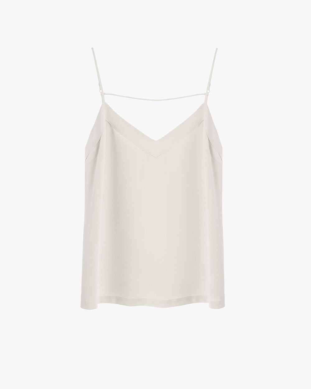 Sleeveless camisole with thin straps and a V-neckline on a plain background