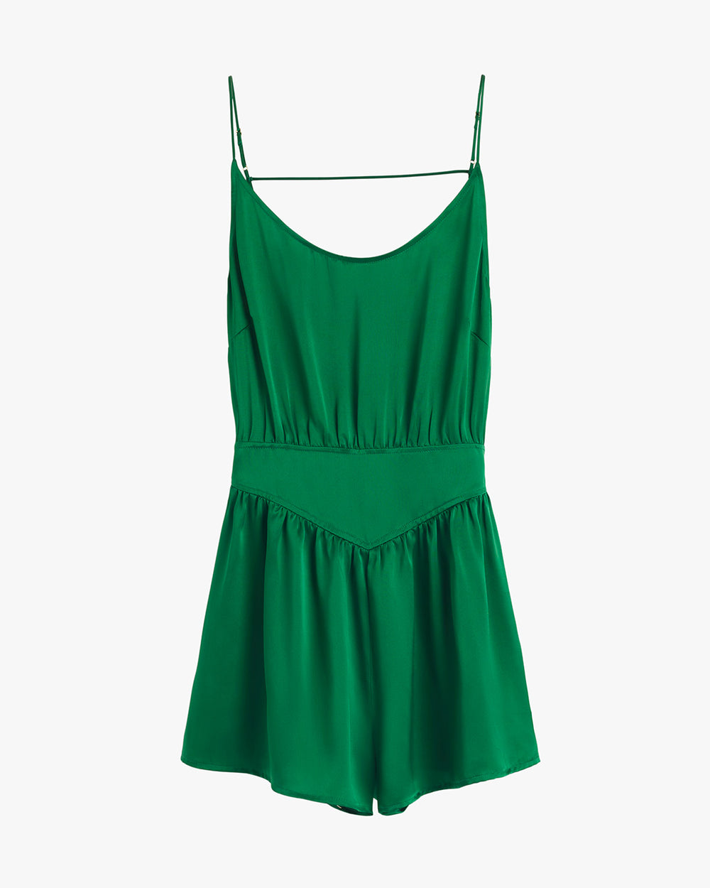 Sleeveless dress with fitted waist and flared skirt on plain background.