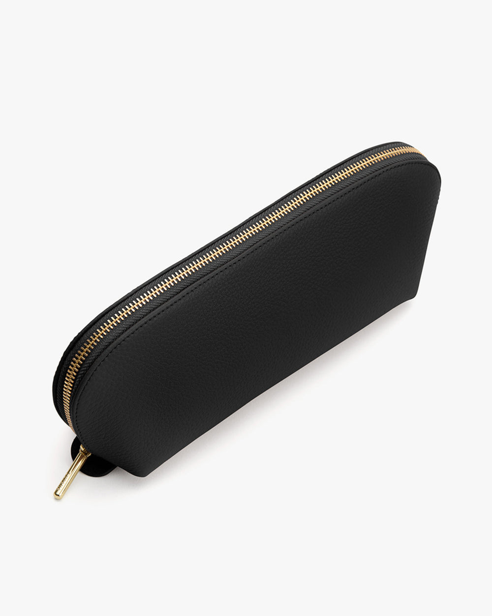 Rectangular zippered pouch viewed from an angle.