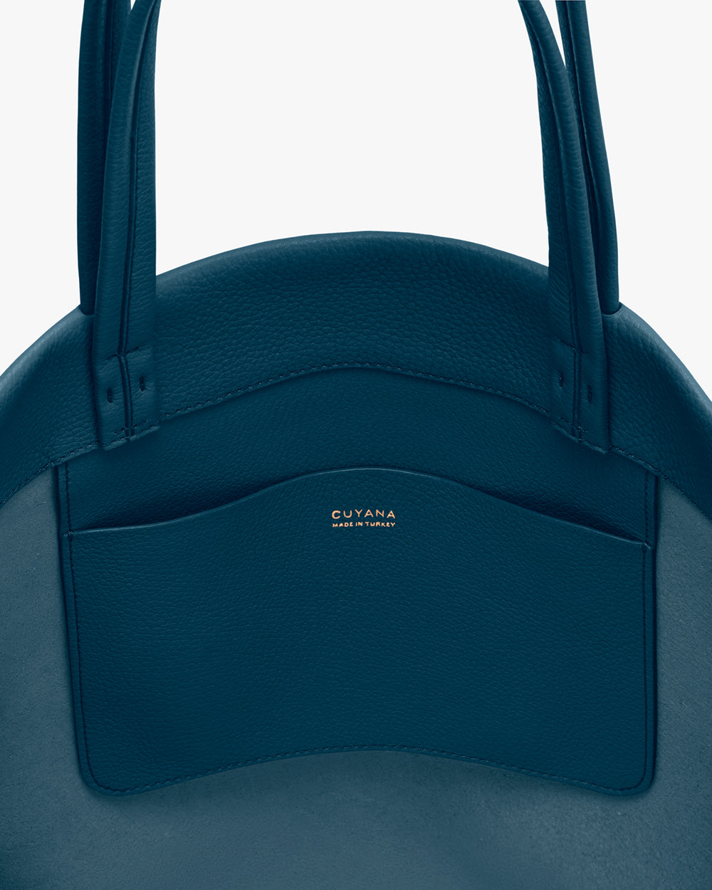 Handbag with multiple handles and an external pocket.
