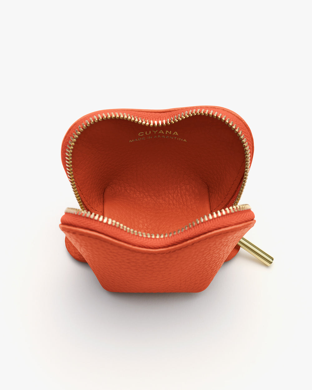 Small open pouch with a zipper and brand name inside.