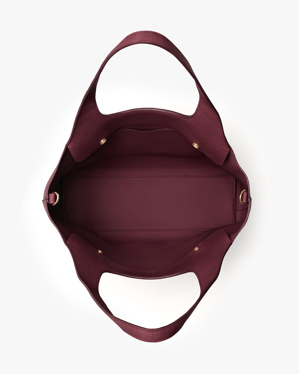 Top view of an open tote bag with handles and interior pockets.