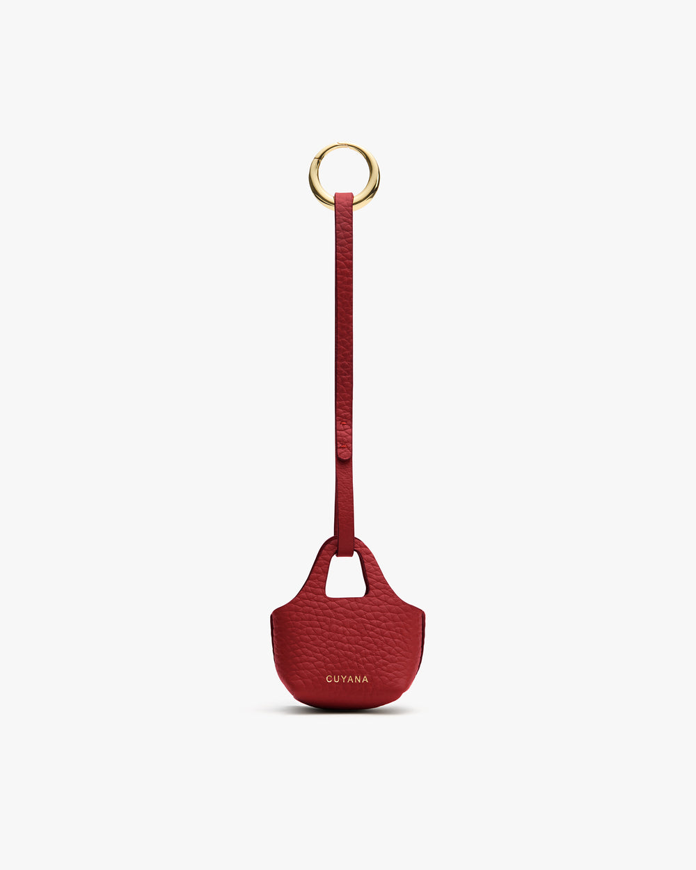 Keychain with small textured pouch and a loop handle.