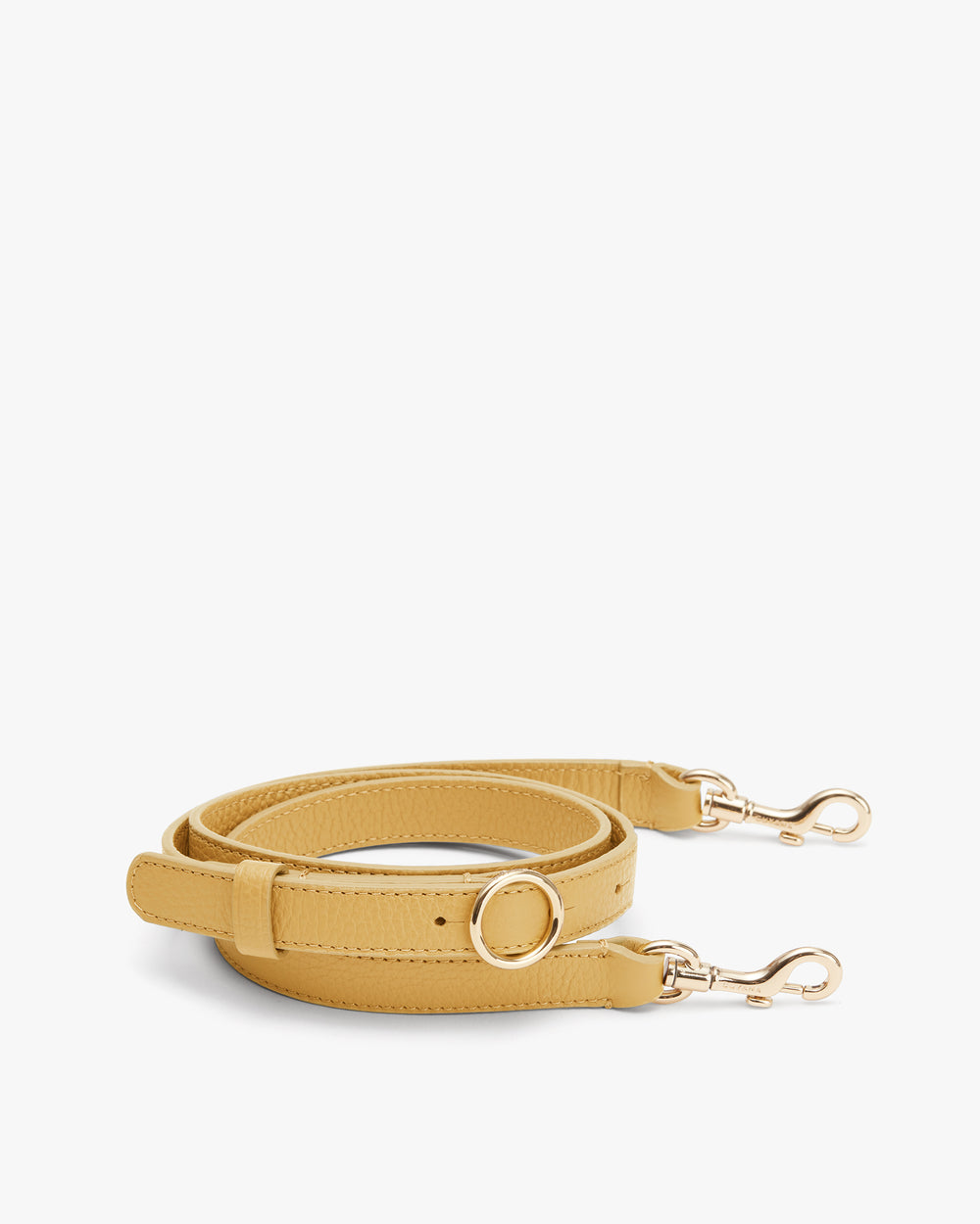 Coiled adjustable strap with metal clasps on both ends.