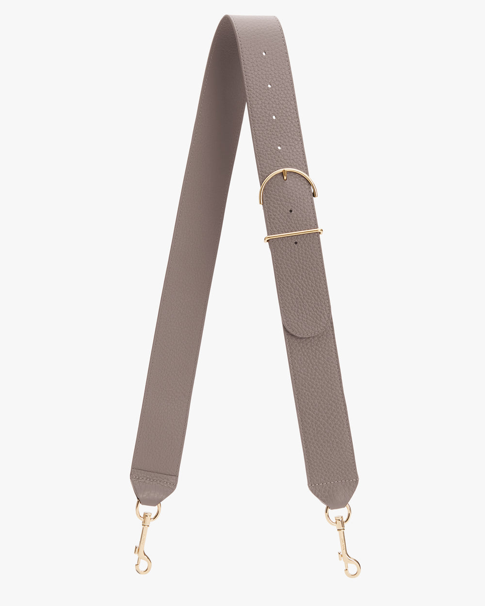 Bag strap with adjustable buckle and metal clips on both ends.