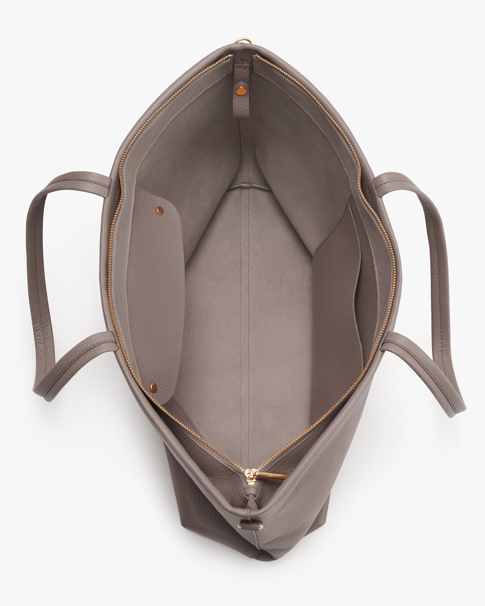 Open tote bag with a zippered compartment inside.