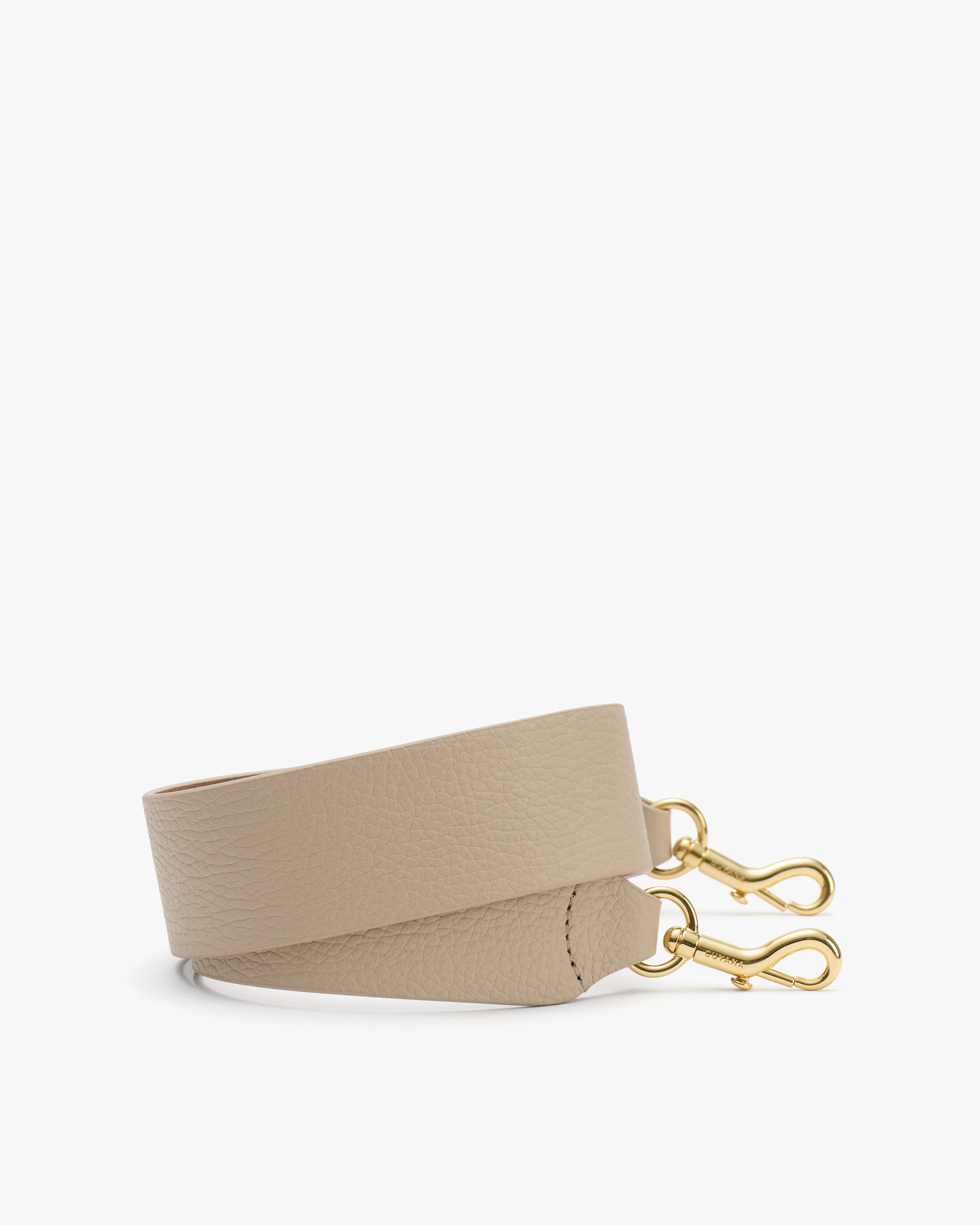 Bag strap with two metal clasps.