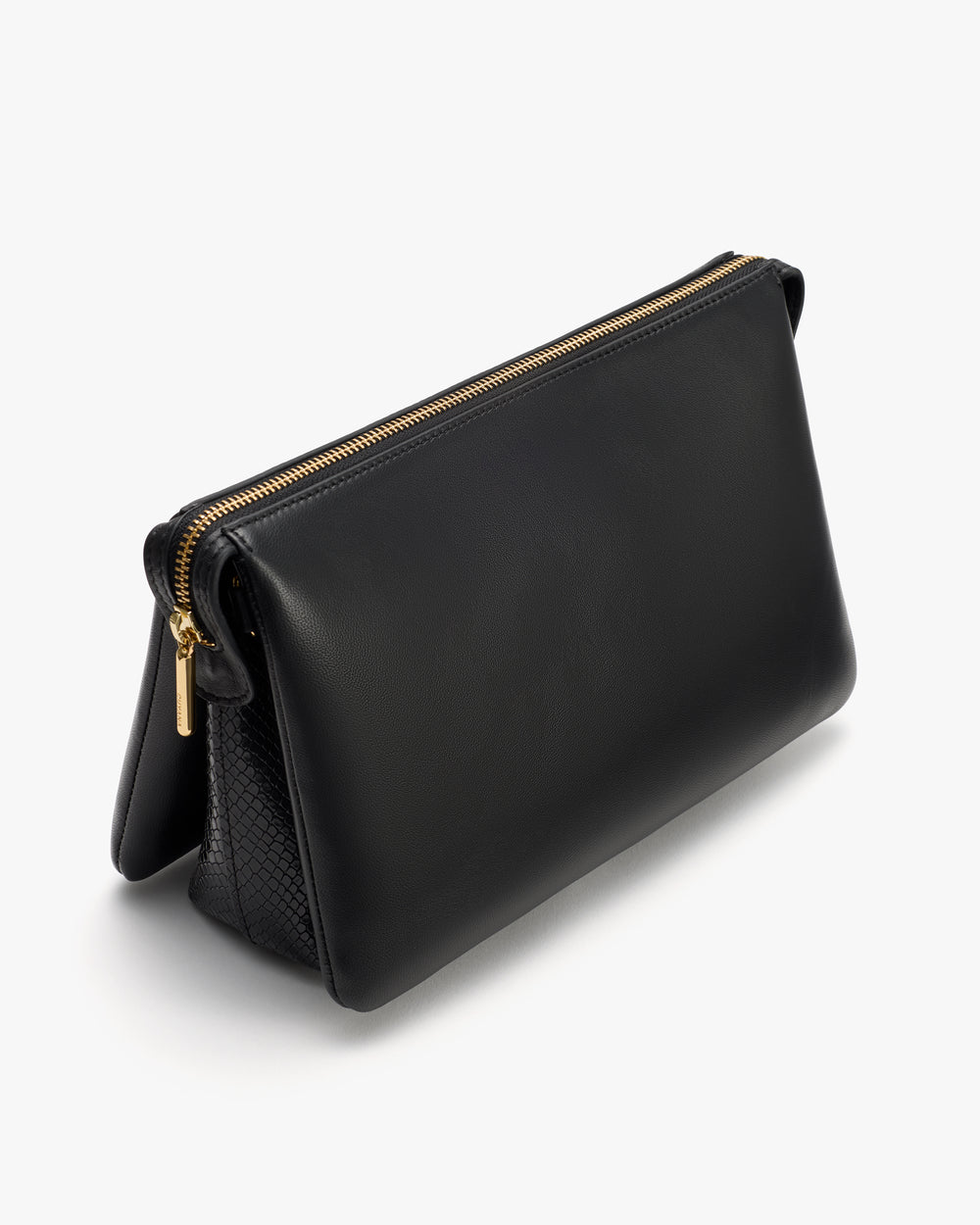 Leather clutch with zipper and croc-embossed detail