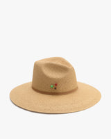 Wide-brimmed hat with three small beads on the side.
