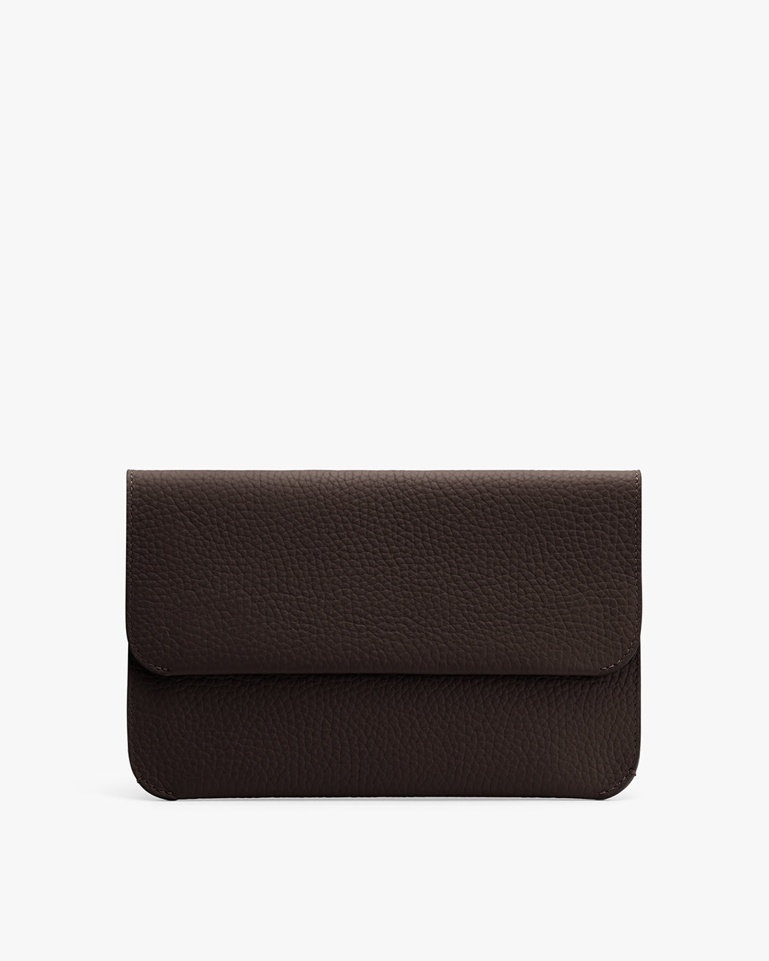 Rectangular textured leather clutch bag with flap closure