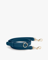 Bag strap with adjustable buckle and lobster clasps.