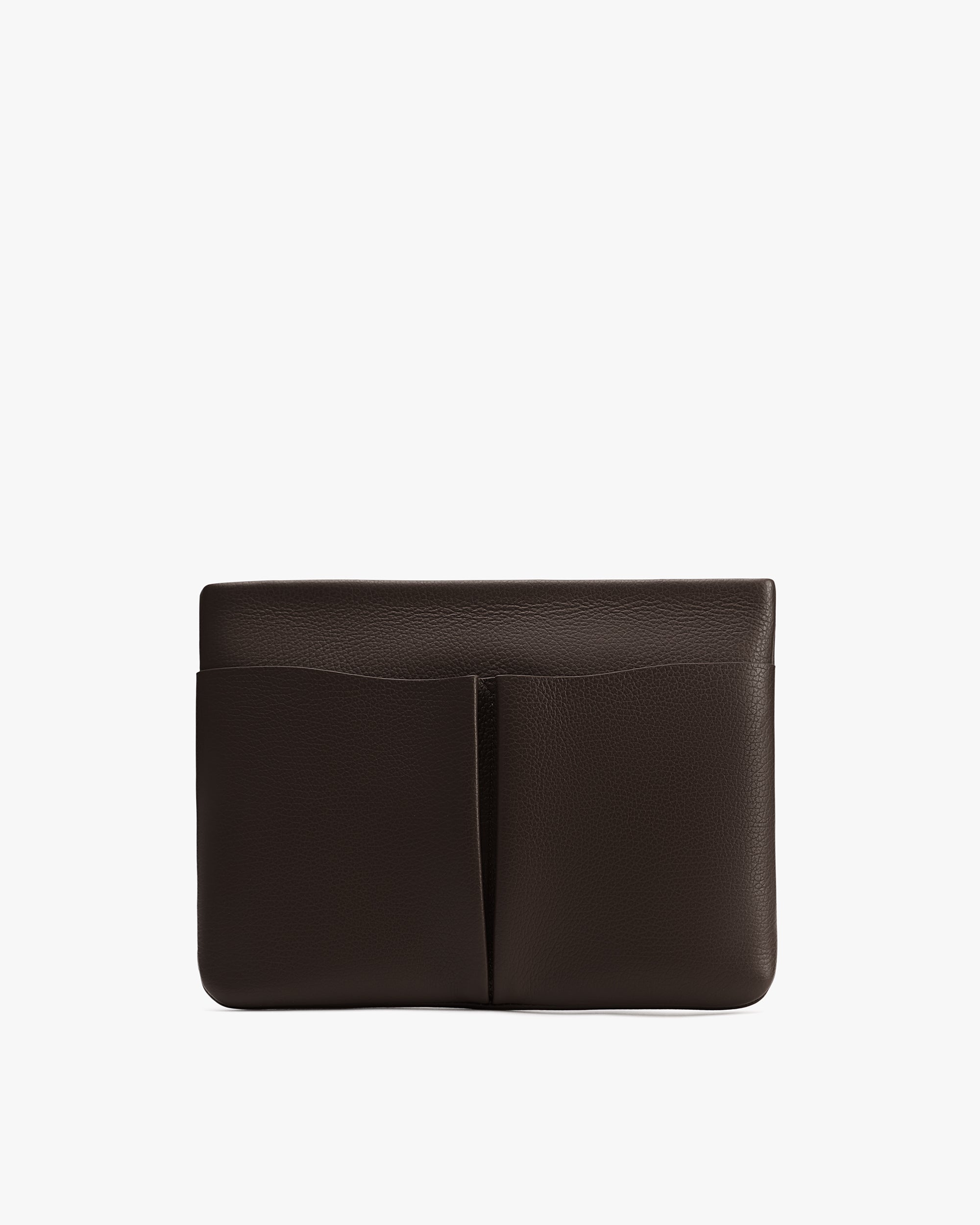 Rectangular clutch bag with two front pockets.