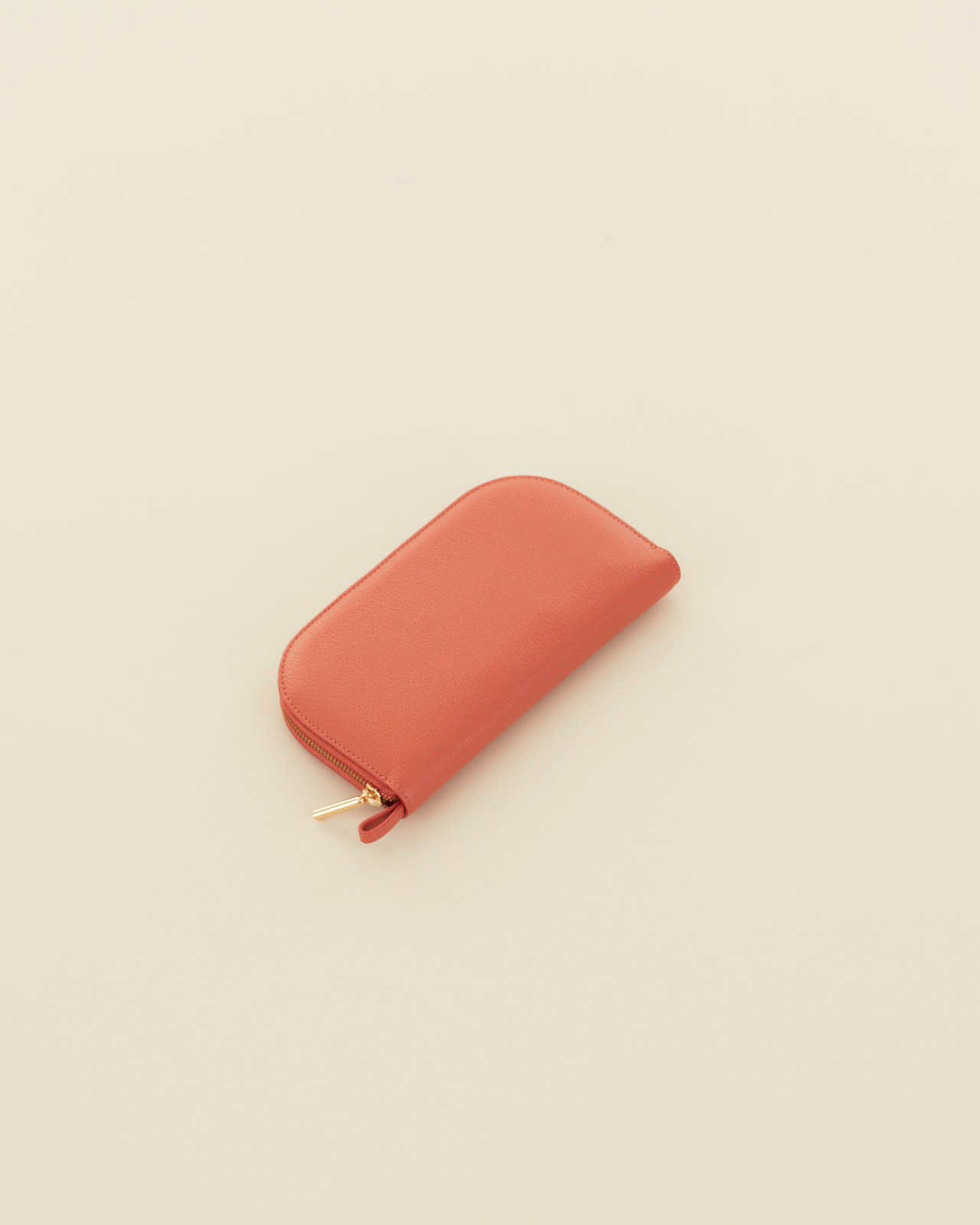 Closed zipper wallet on a plain background