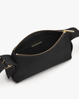 Open belt bag with zipper on white background