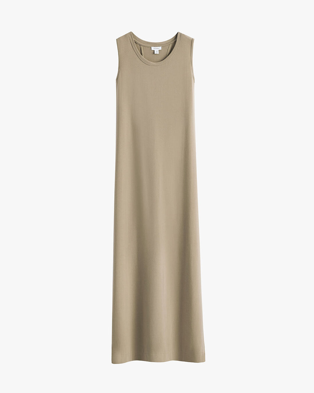 Sleeveless long dress on plain background.