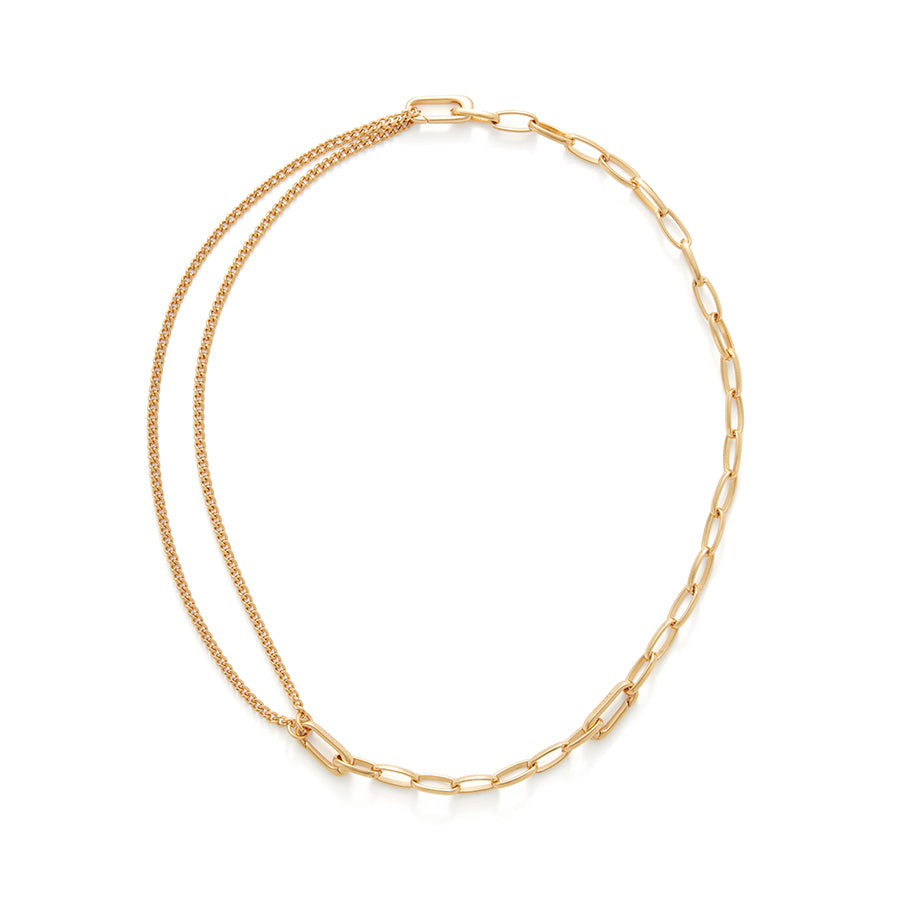 Necklace with two different chain styles and a clasp closure.