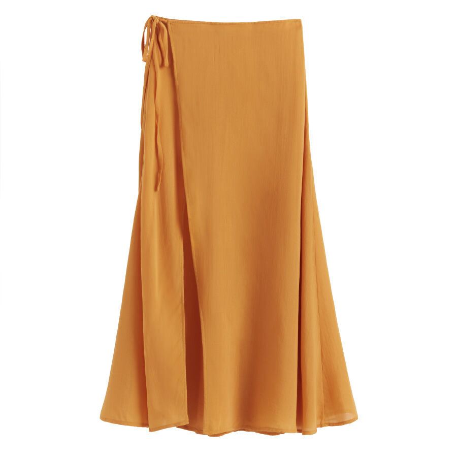 Long skirt with a tie on the side.